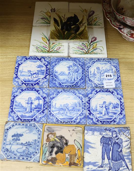 A quantity of 18th century delft blue and white tiles and other tiles (16)